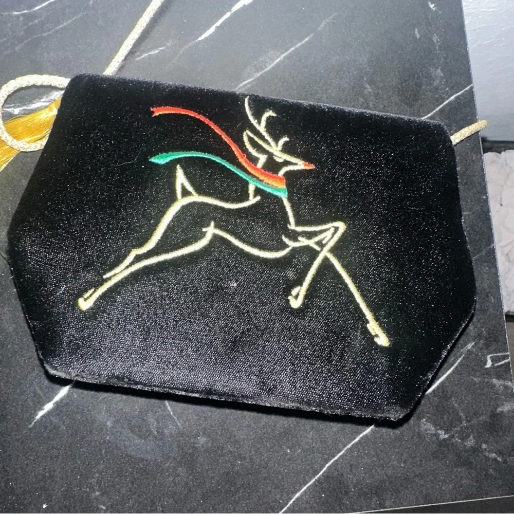 Vintage Black Velvet & Gold Embroidered Reindeer Christmas Cross Body Purse